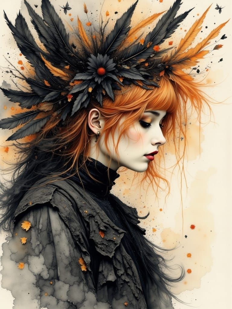 Ethereal Gothcore Woman in Watercolor and Alcohol Ink