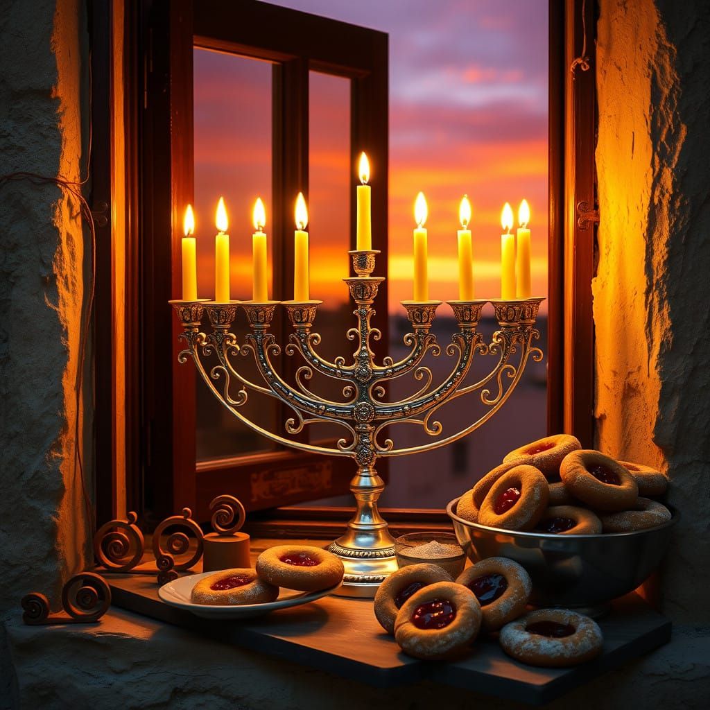 Majestic Hanukkah Menorah in Traditional 9-Reed Formation