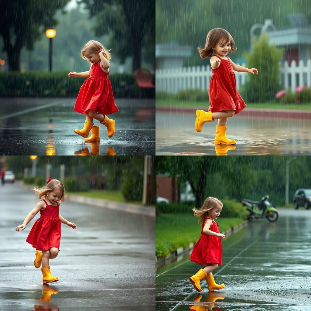 Joyful Girl Dances in Rainy Day Delight