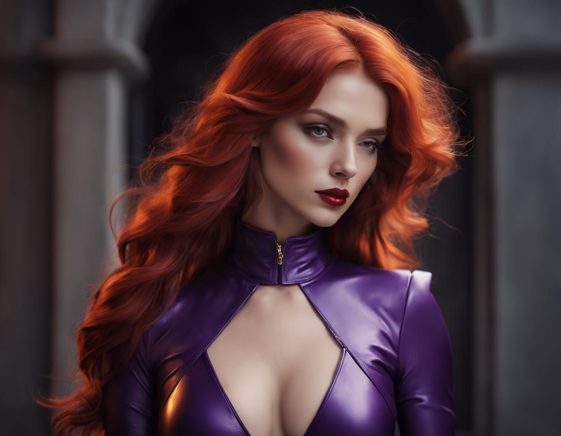 A woman is seated against a smooth stone surface, her pose e...