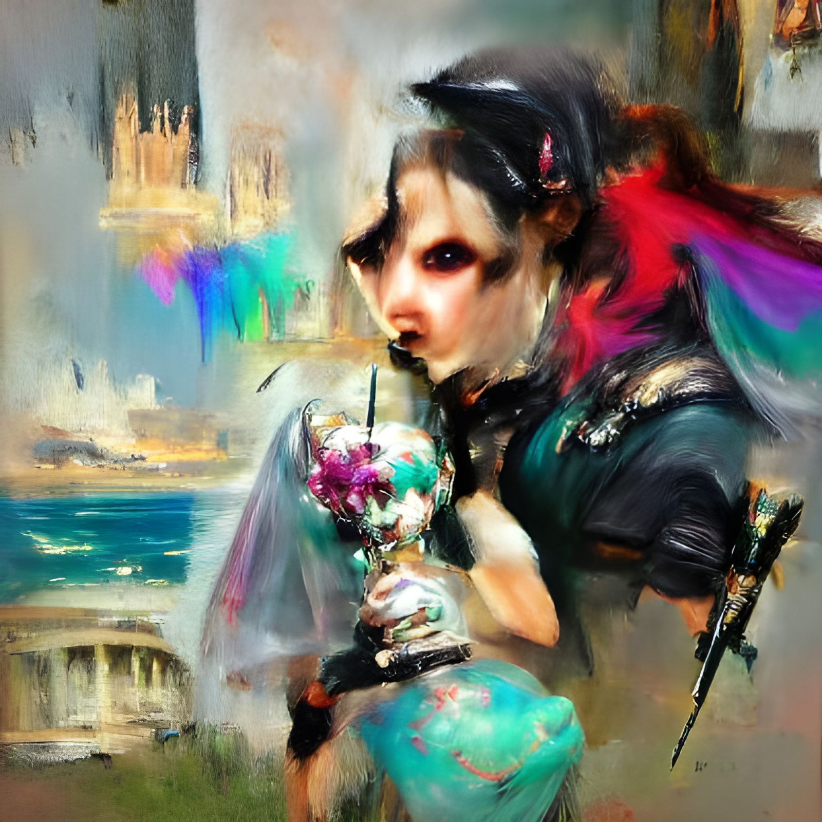 Gothic Woman in Dreamcore Synthwave Style