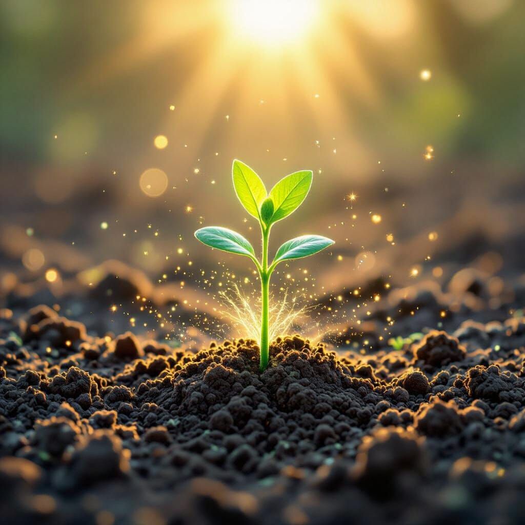 Luminous Sprout Emerges From Ancient Earth