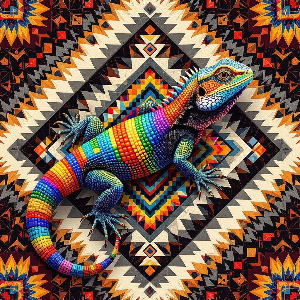 Rainbow Beaded Lizard in Magic Realism Style