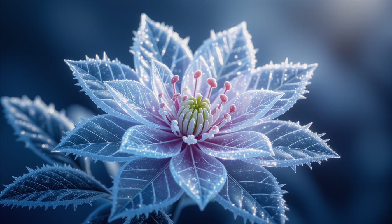 Ultra-Detailed Ice Flower with Frost and Crystals