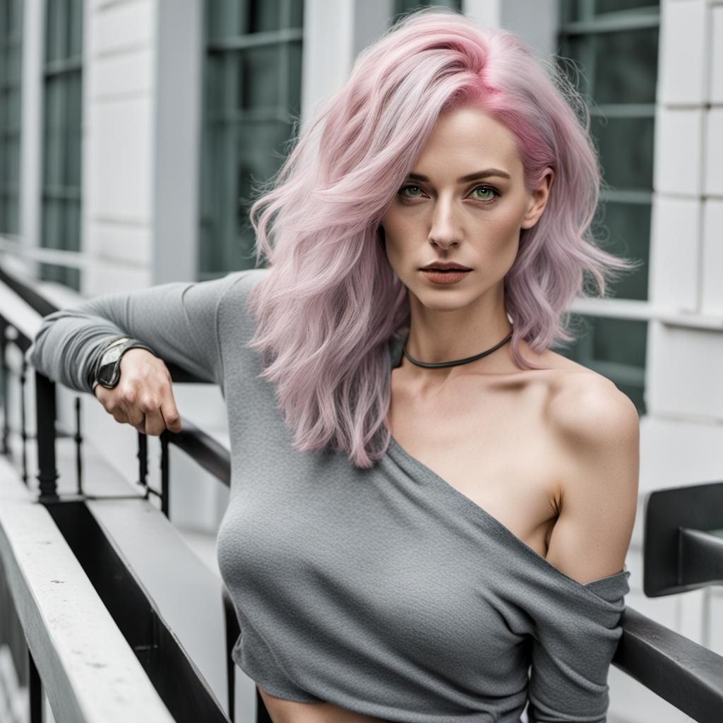 Naturalist Woman with Pink and Grey Hair