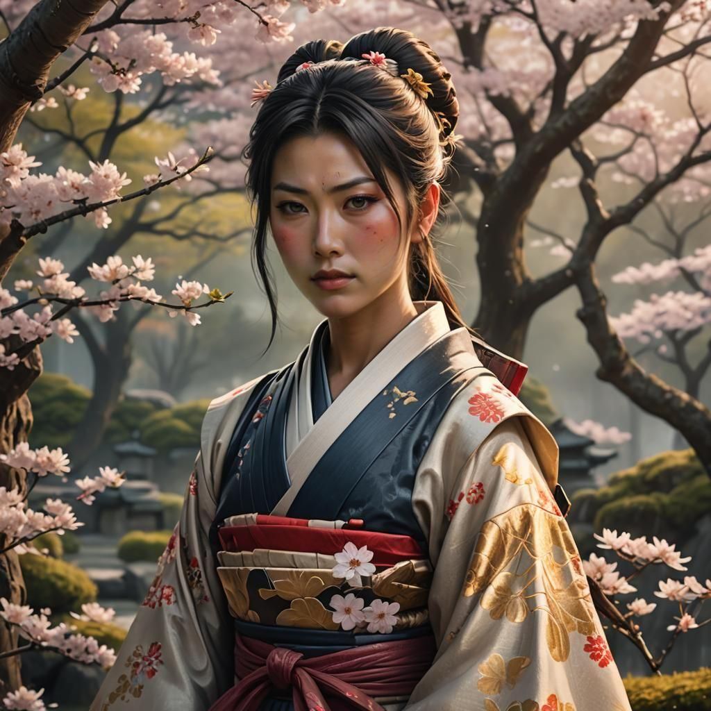 Beautiful Female Samurai Warrior in Traditional Style