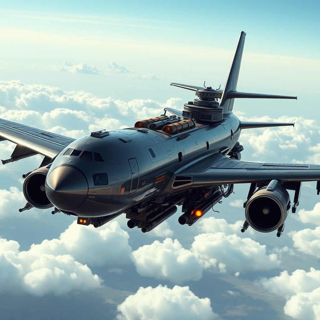 Cyberpunk Boeing 777 Flying Aircraft Carrier