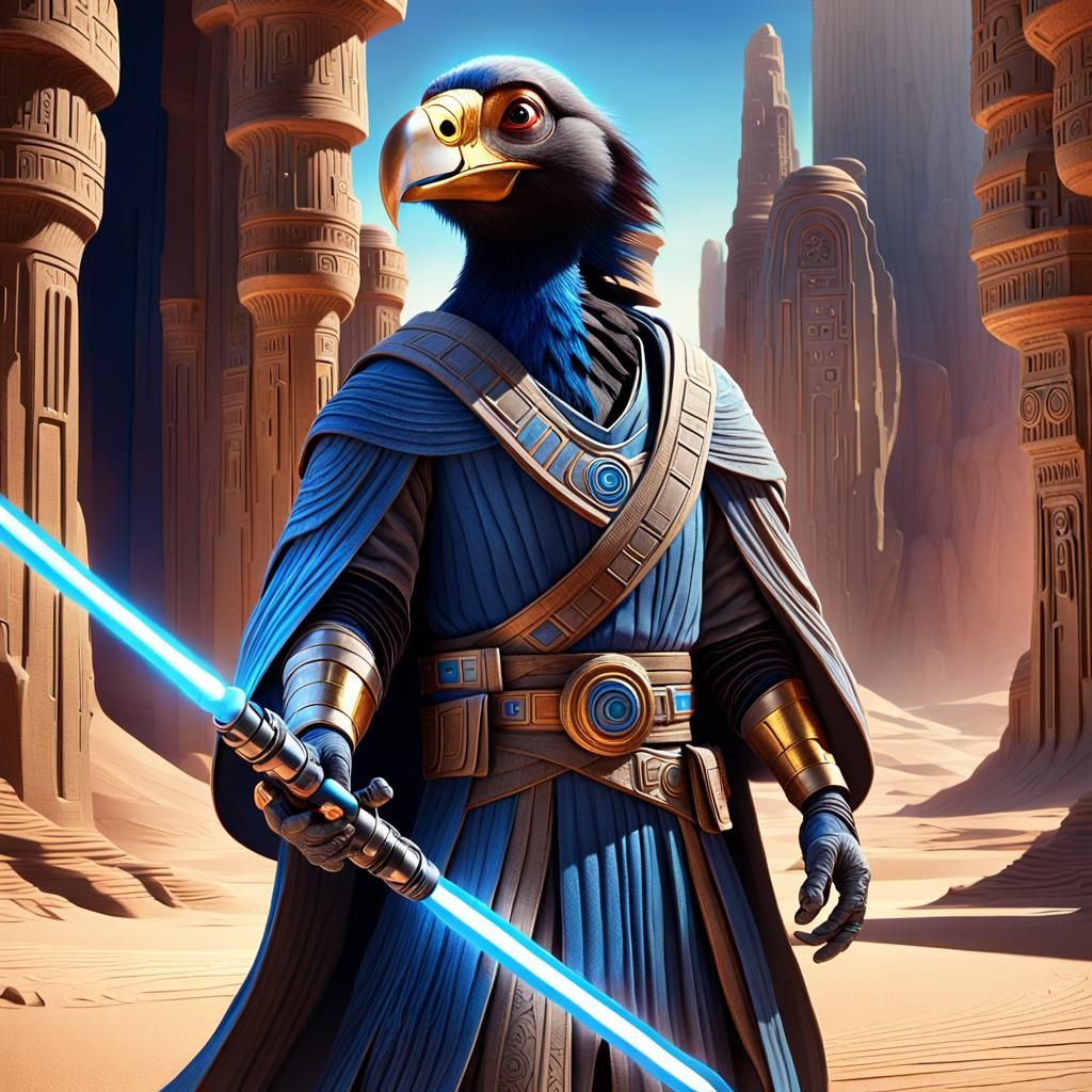 California Condor Jedi Knight in Ancient Temple