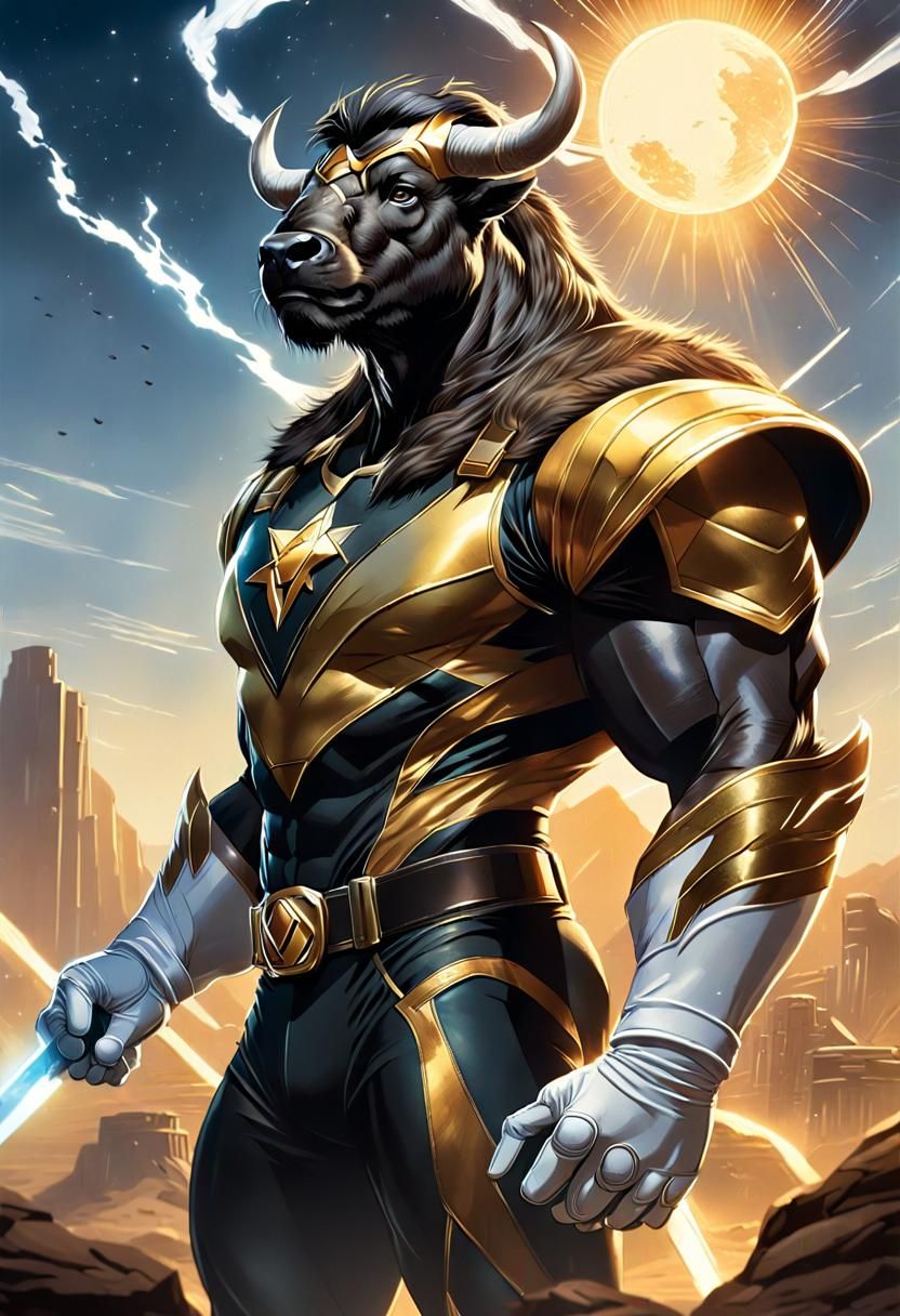 Gigantic Buffalo Power Ranger in Comic Book Art