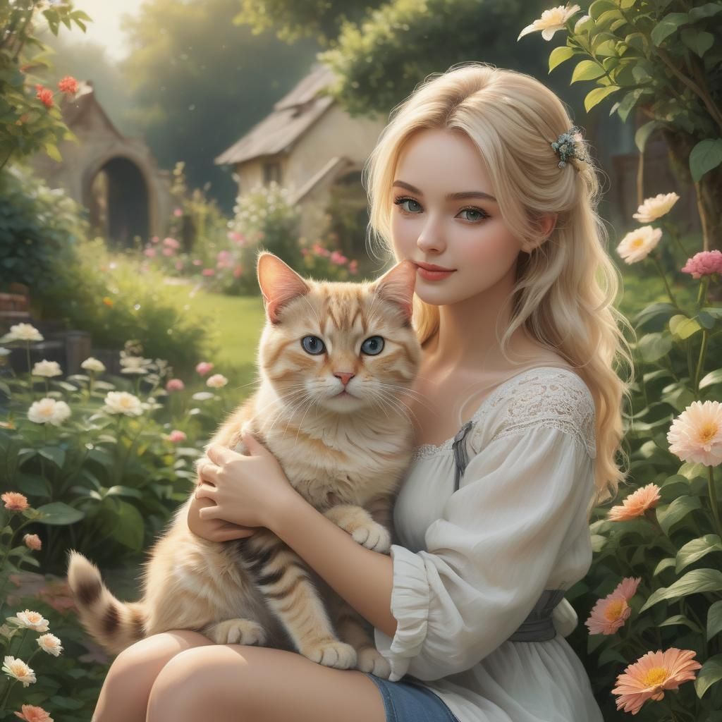 a girl with a very cute cat in her arms,