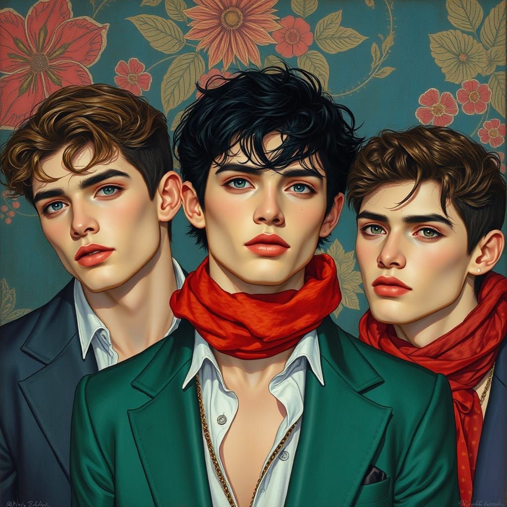 Three Dashing Gentlemen in Elegant Attire