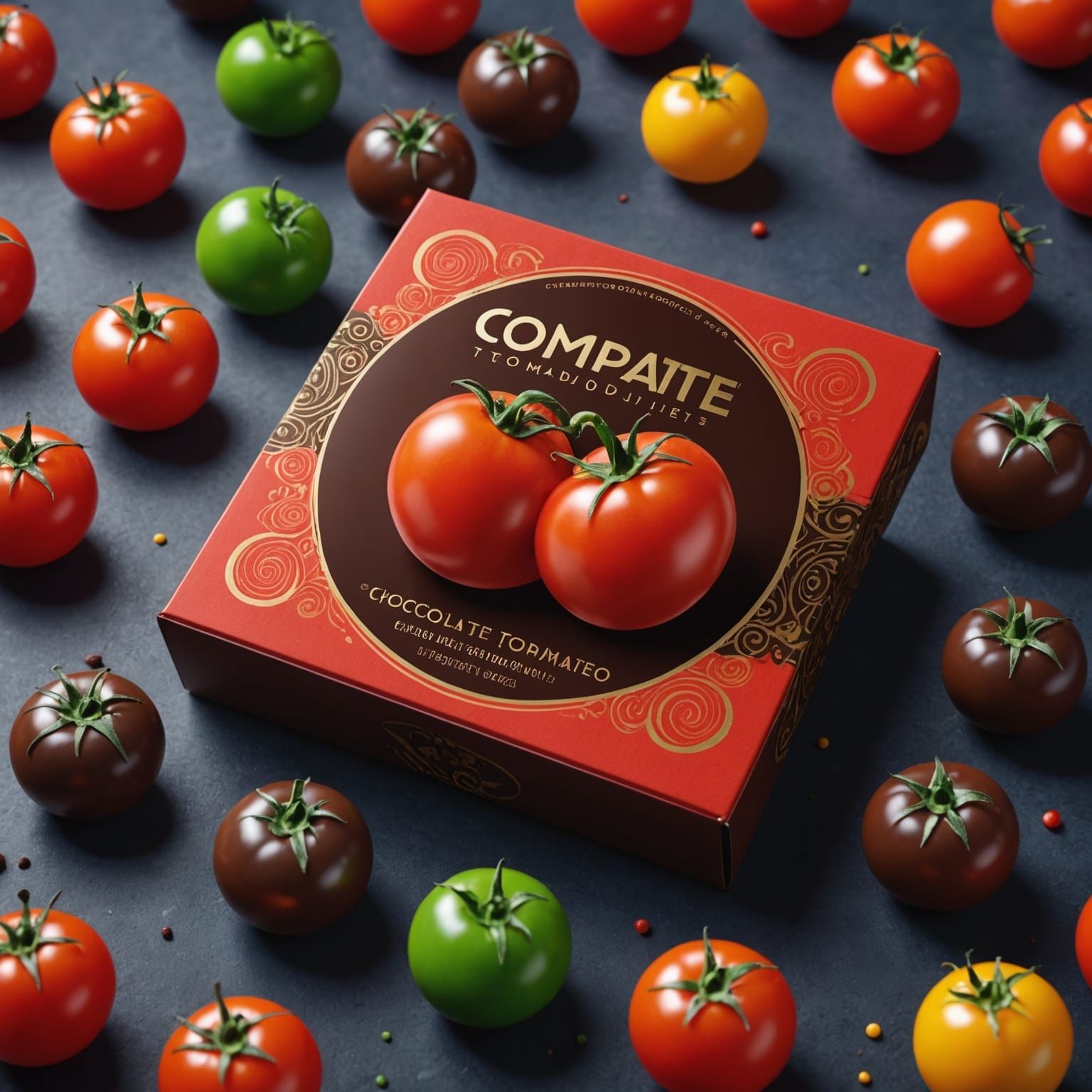 Chocolate Tomato Candies: Hyperrealistic Splash Art
