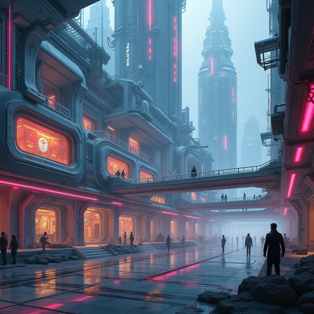 Futuristic School in Neon Cyberpunk Cityscape