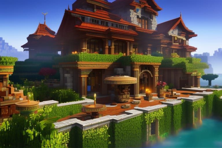 Extravagant Minecraft Villa in Detailed 3D Pixel Art