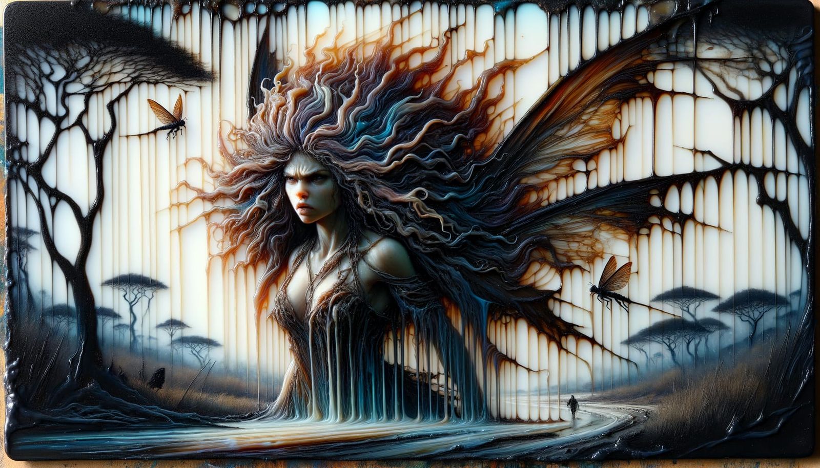 Mystical Fairy Warrior in Encaustic Art