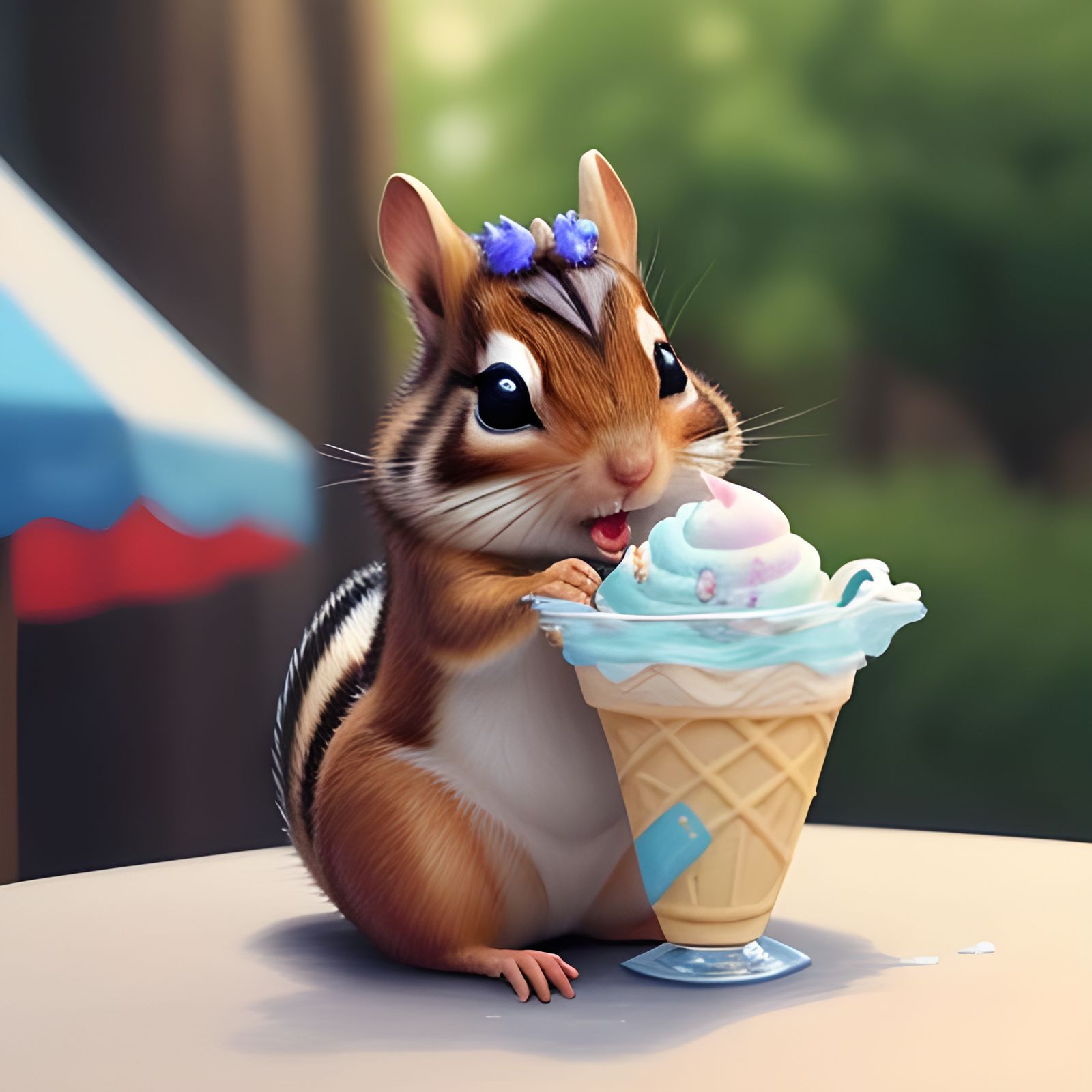 Realistic Chipmunk Eating Ice Cream Digital Art