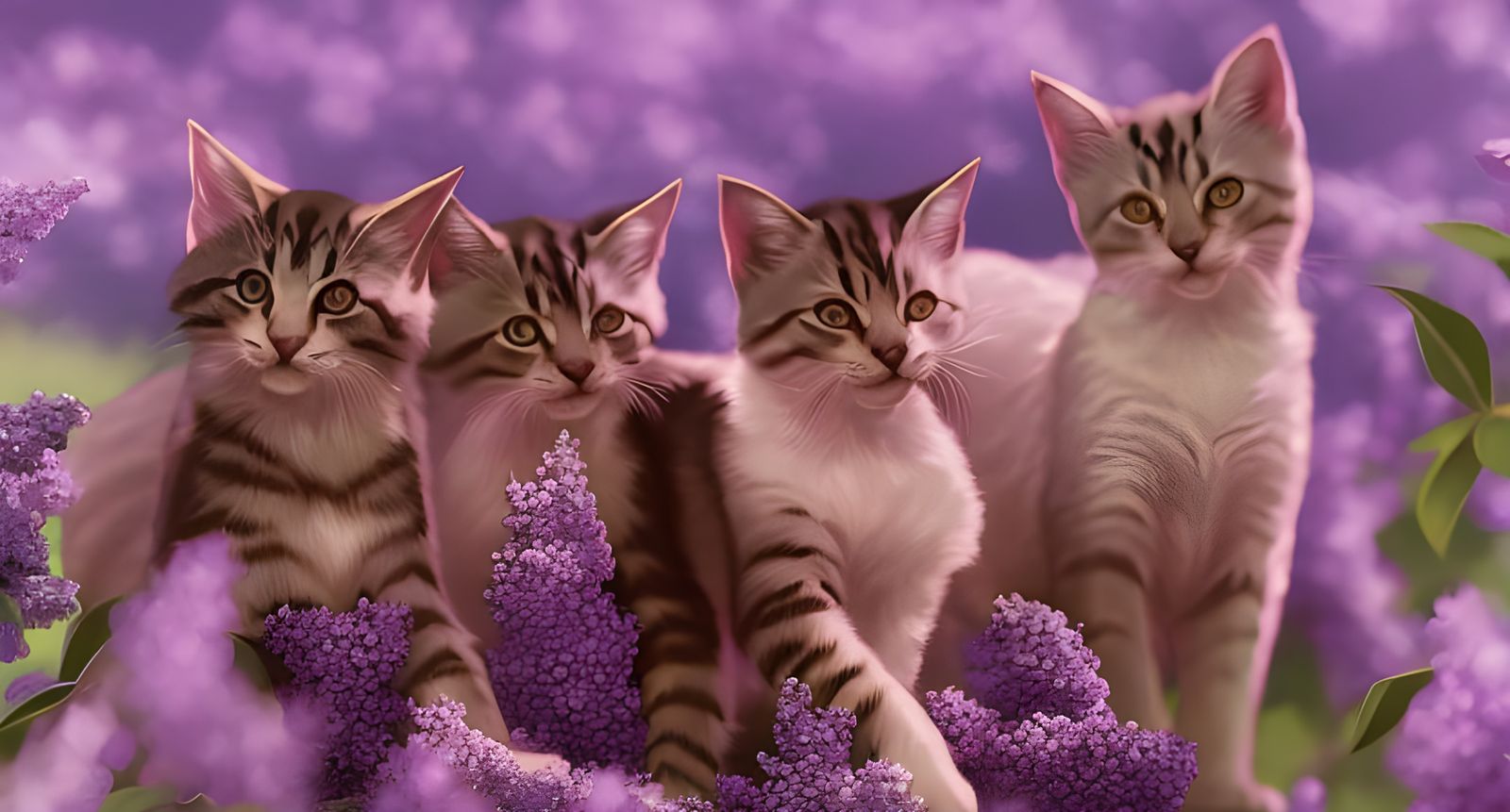 Kittens Play in Lilacs: Hyperdetailed Art Portrait