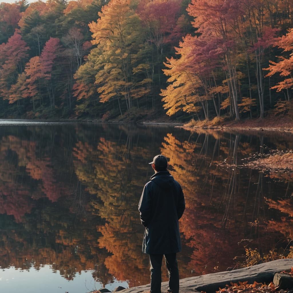 New England Lake Scene in Autumnal Splendor