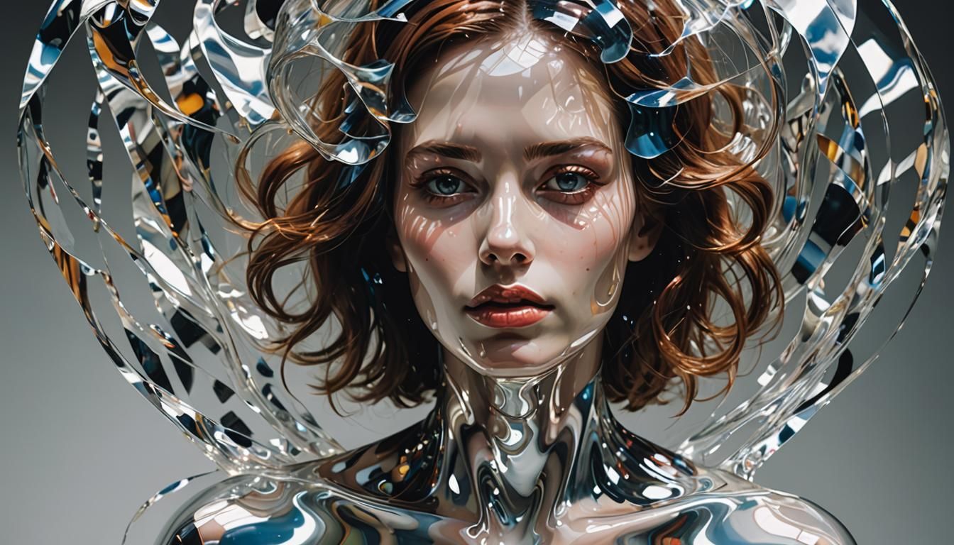 Distorted Gelatin Woman in Reflective Transparency