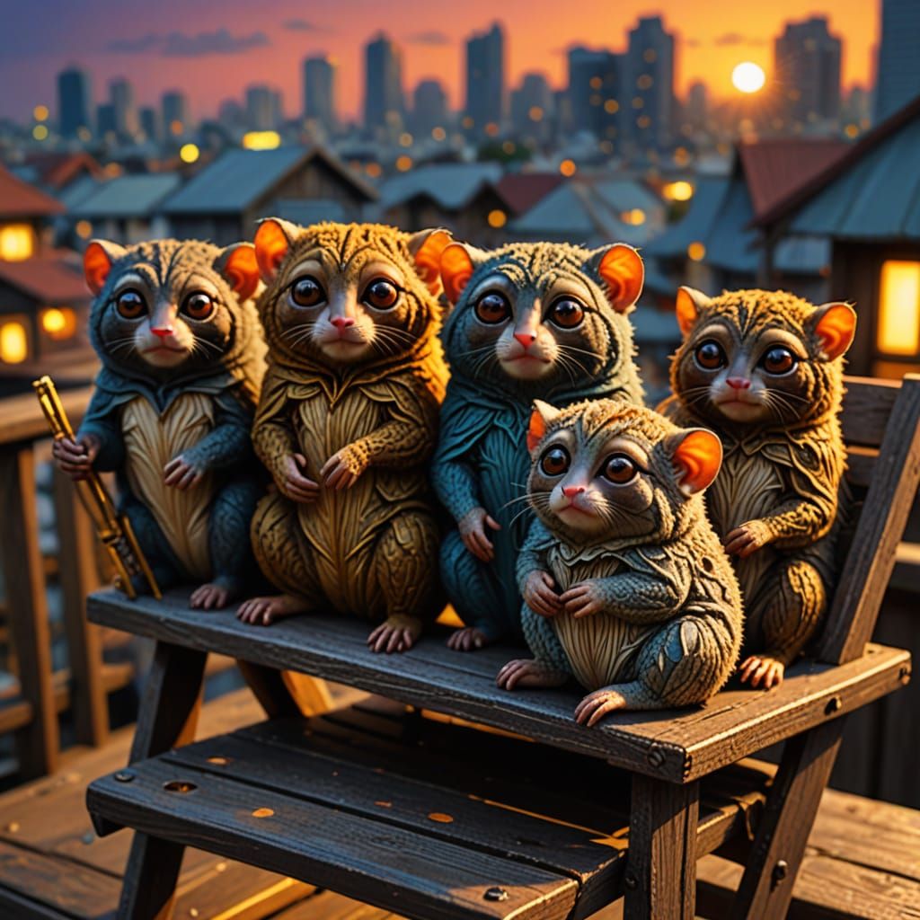 Miniature City Thriving on Deck Chair: Comic Book Art