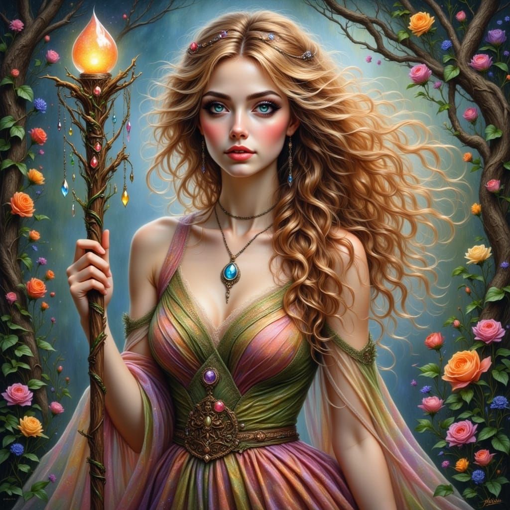 Majestic Sorceress Embracing Nature's Power