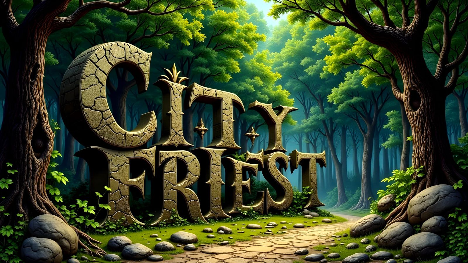 Ancient Shroud City & Forest Typography