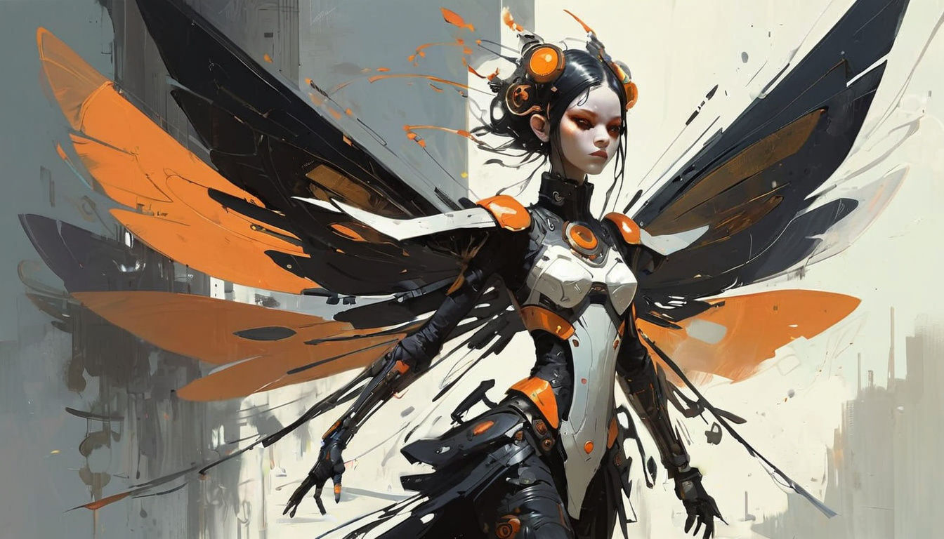 Gothpunk Angelic Fairy with Orange & Metal Accents