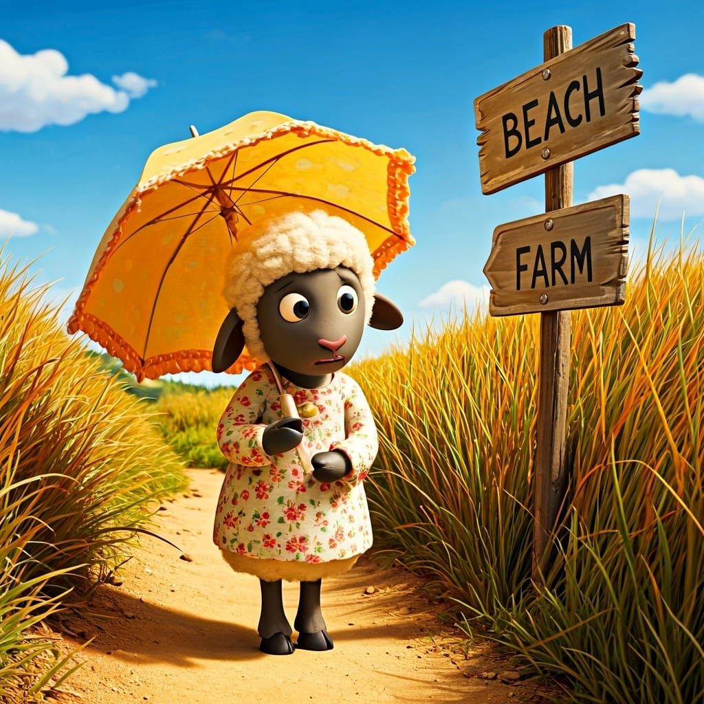 Anxious Lamb at Crossroads, Claymation Style