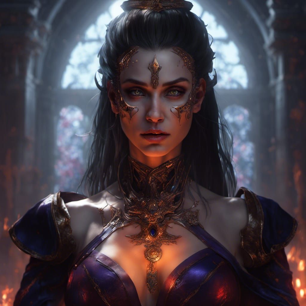 Kind-Eyed Sorceress in Dark Fantasy Style