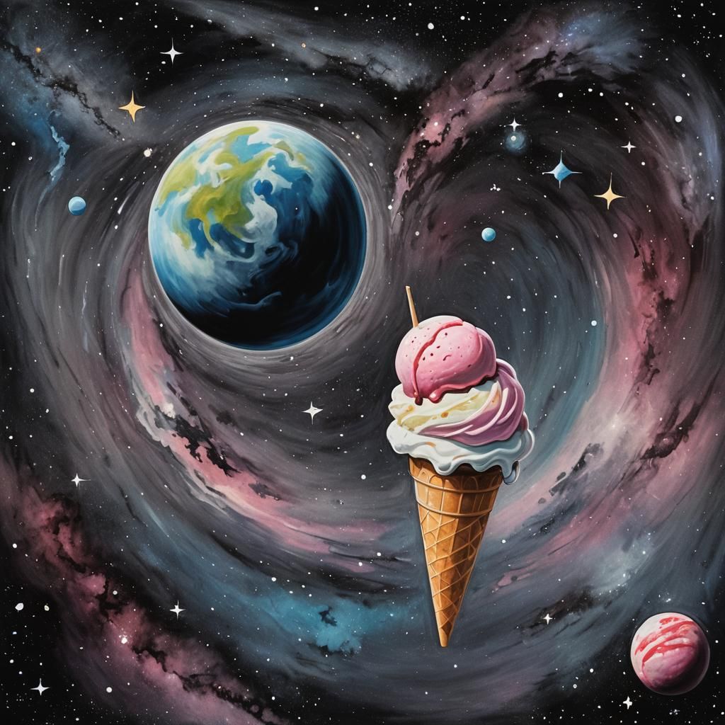 Ice Cream Floats Past Ringed Planet