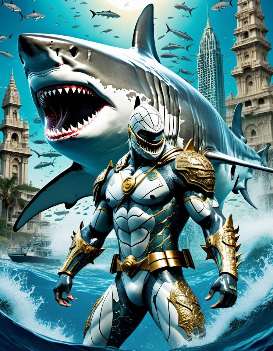 Great White Shark Superhero in Atlantis Movie Poster