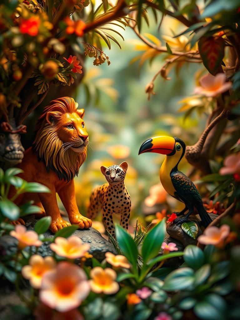 Enameled Glass Jungle Diorama in Tilt-Shift Photography