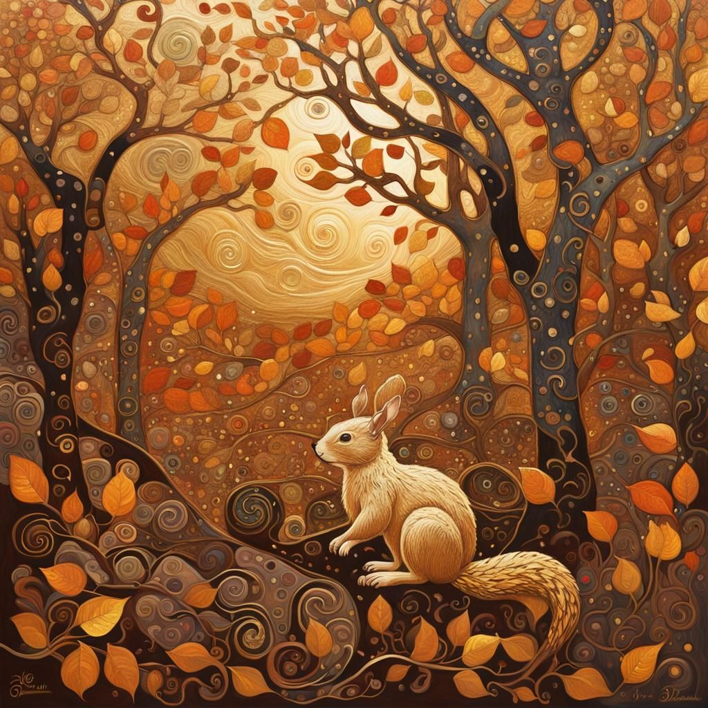 Autumn Forest in Klimt-Inspired Art Nouveau Style