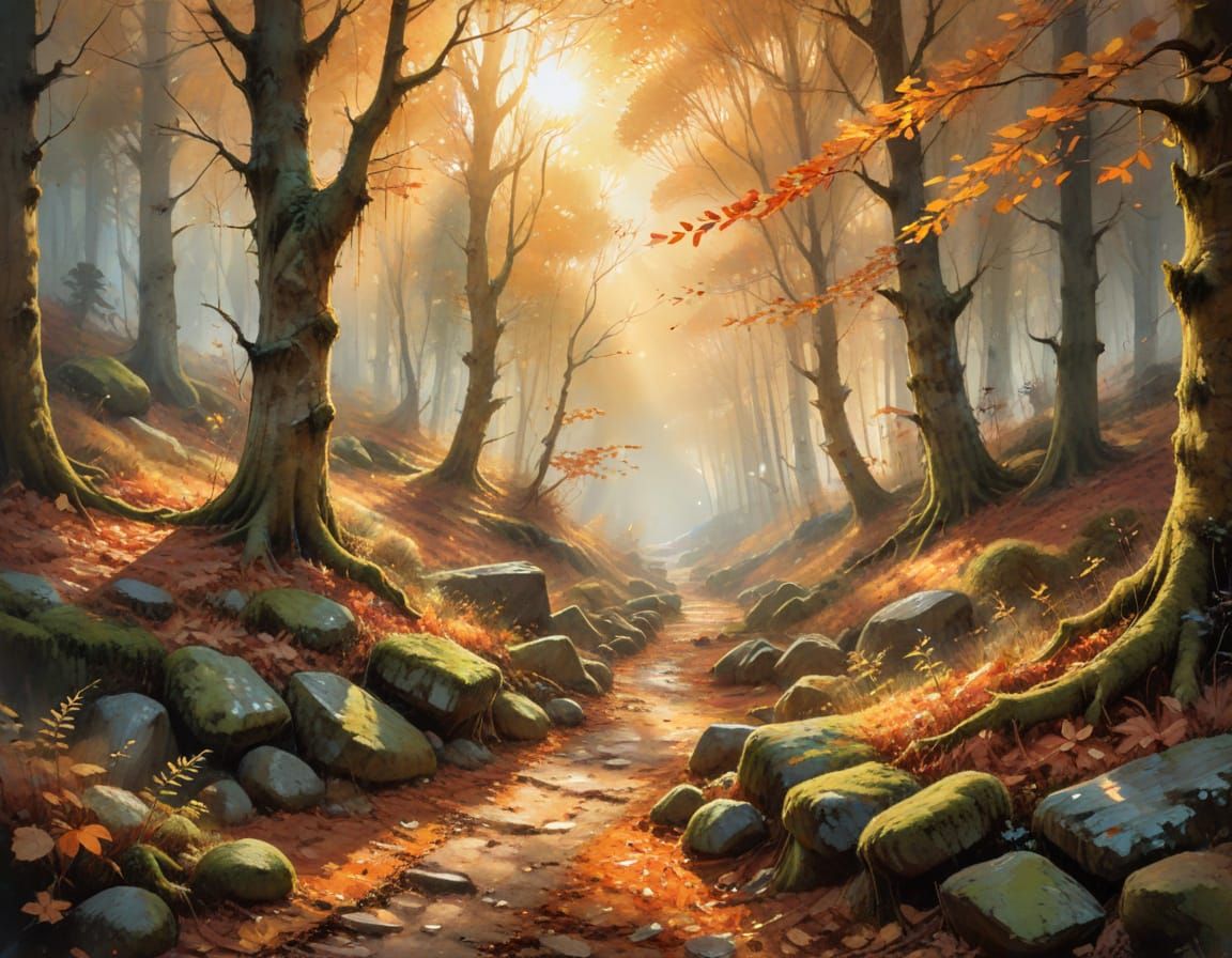 Autumn Forest Path in Watercolour Style