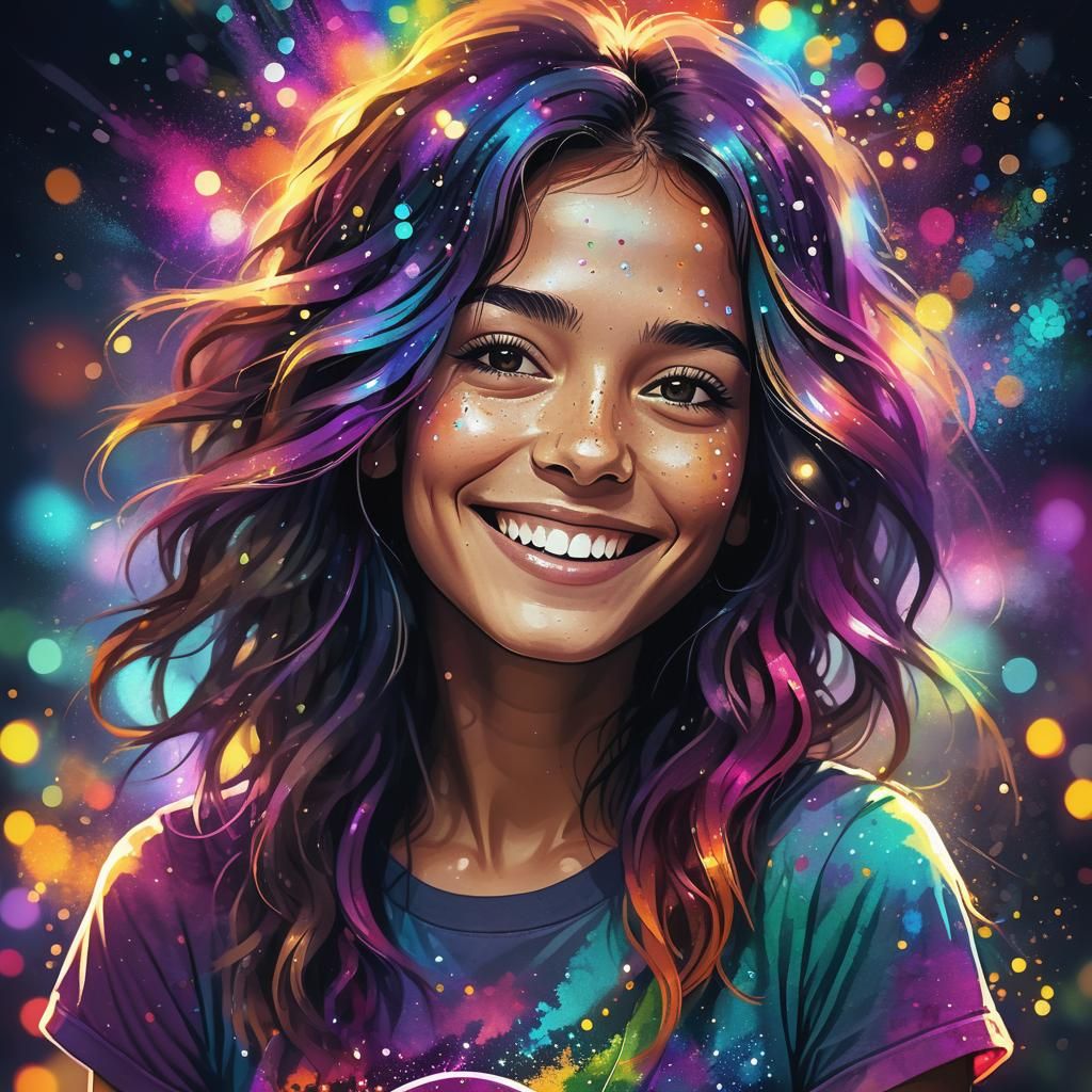Colorful Ink Portrait of a Happy Woman