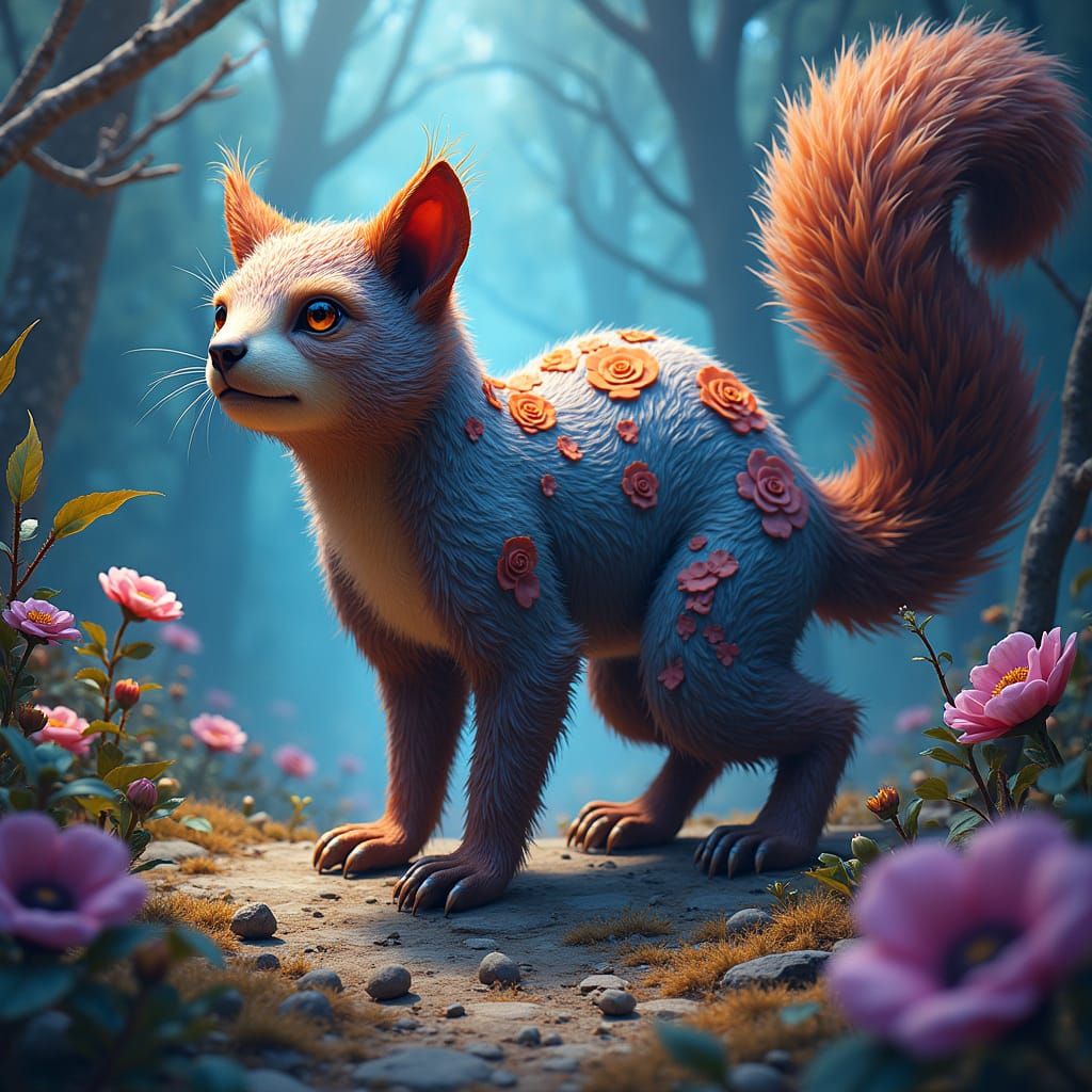 Sloth-Squirrel-Cat Hybrid Creature in Dreamlike Matte Painti...