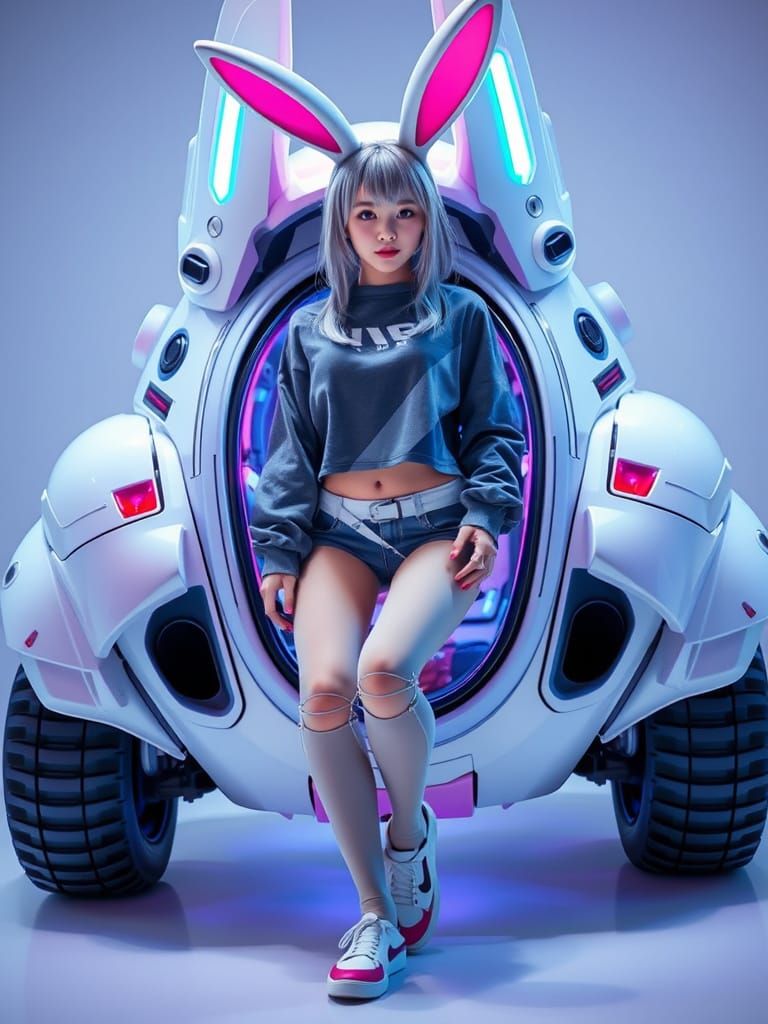 Cyberpunk Kawaii Pilot Girl in Mecha Suit