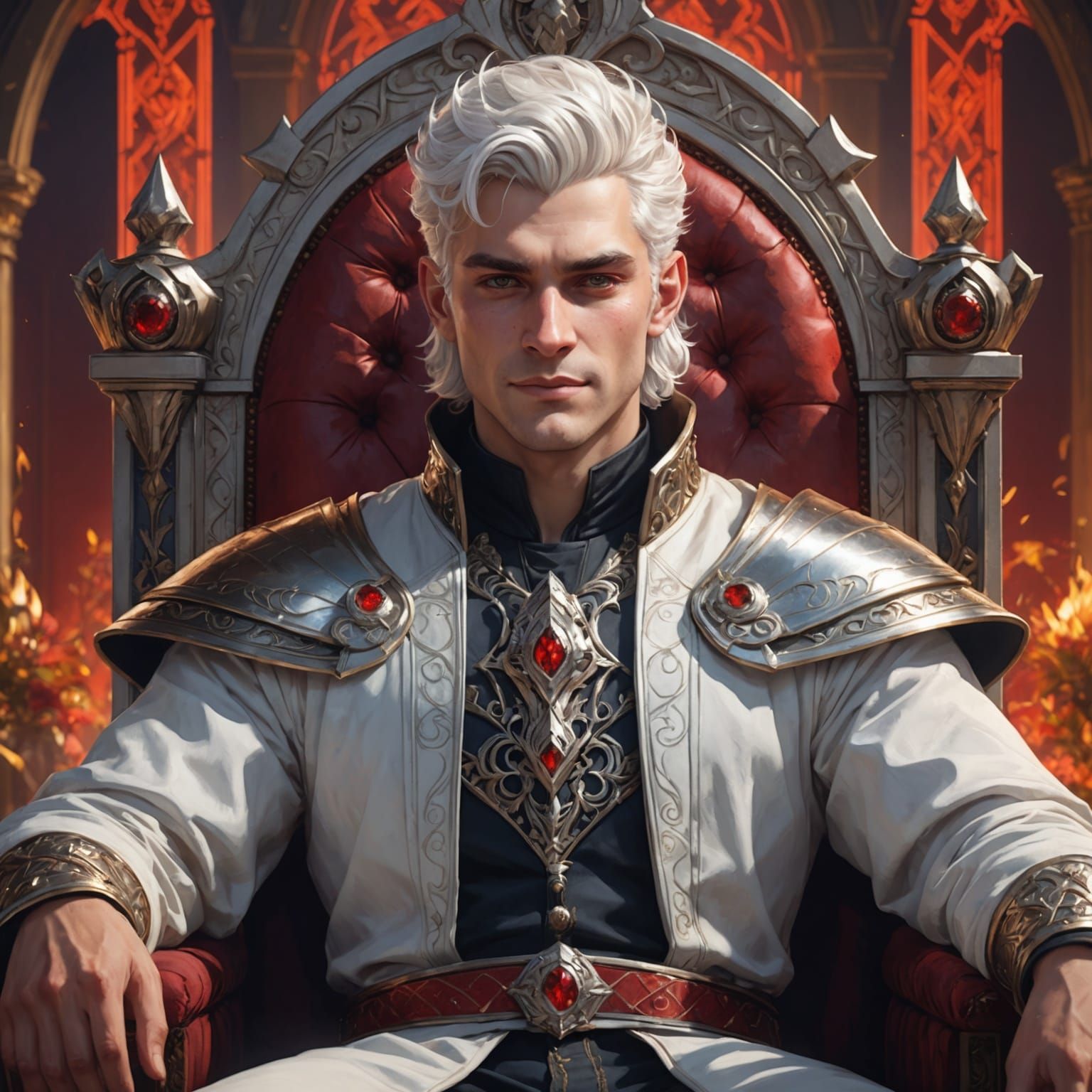 Young King with Red Eyes on Throne: Digital Portrait