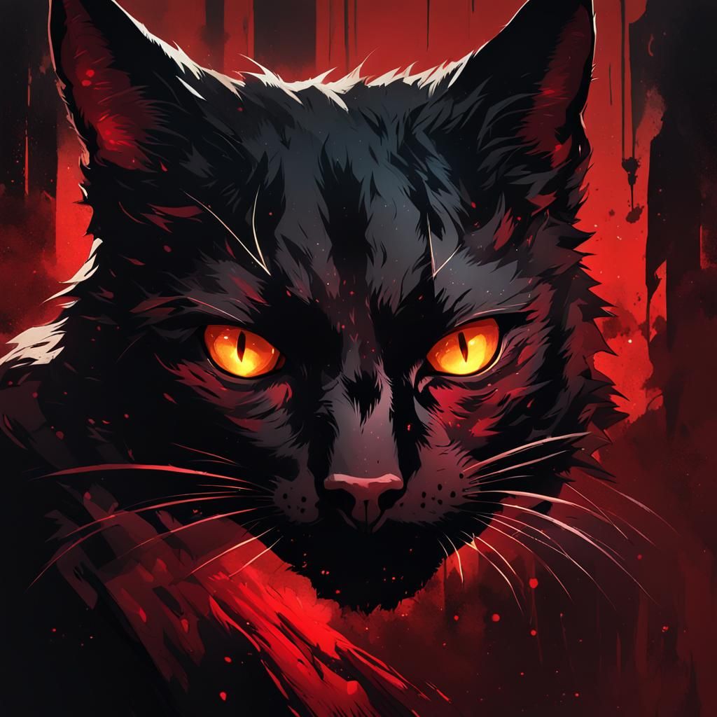 Ominous Black Cat Portrait in Dark Fantasy Style