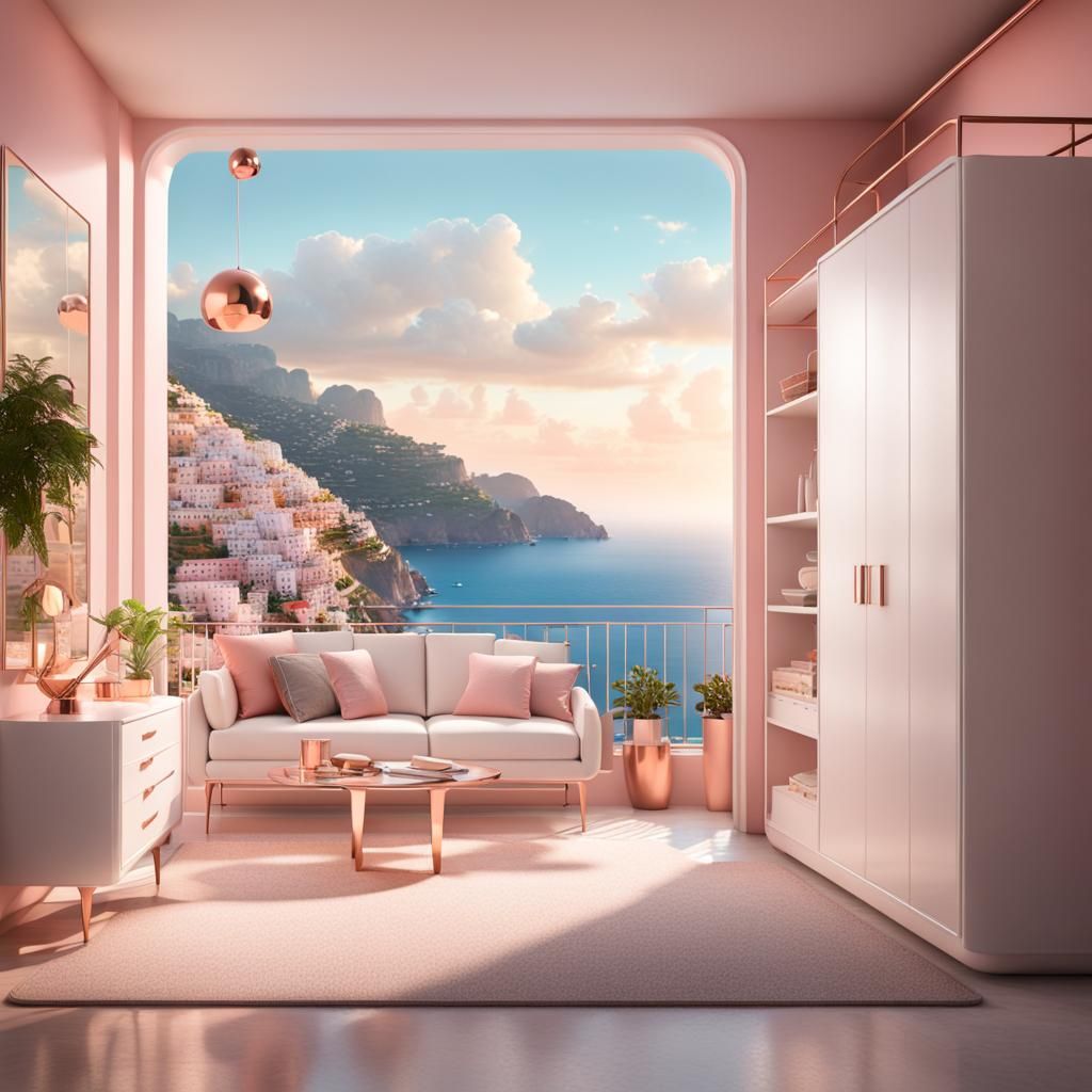 Rose Gold Wardrobe with Positano Balcony View