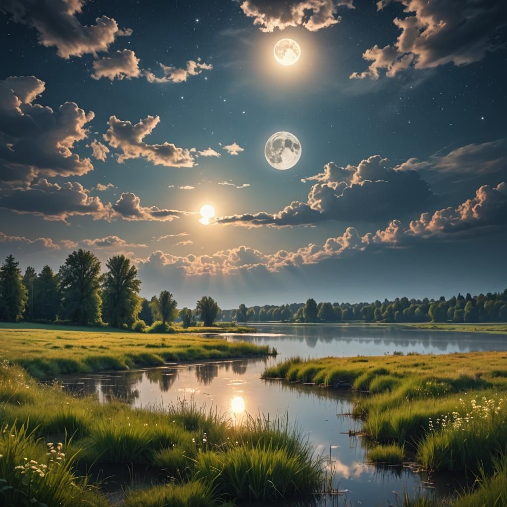 Full Moon Night Over Lake Meadow