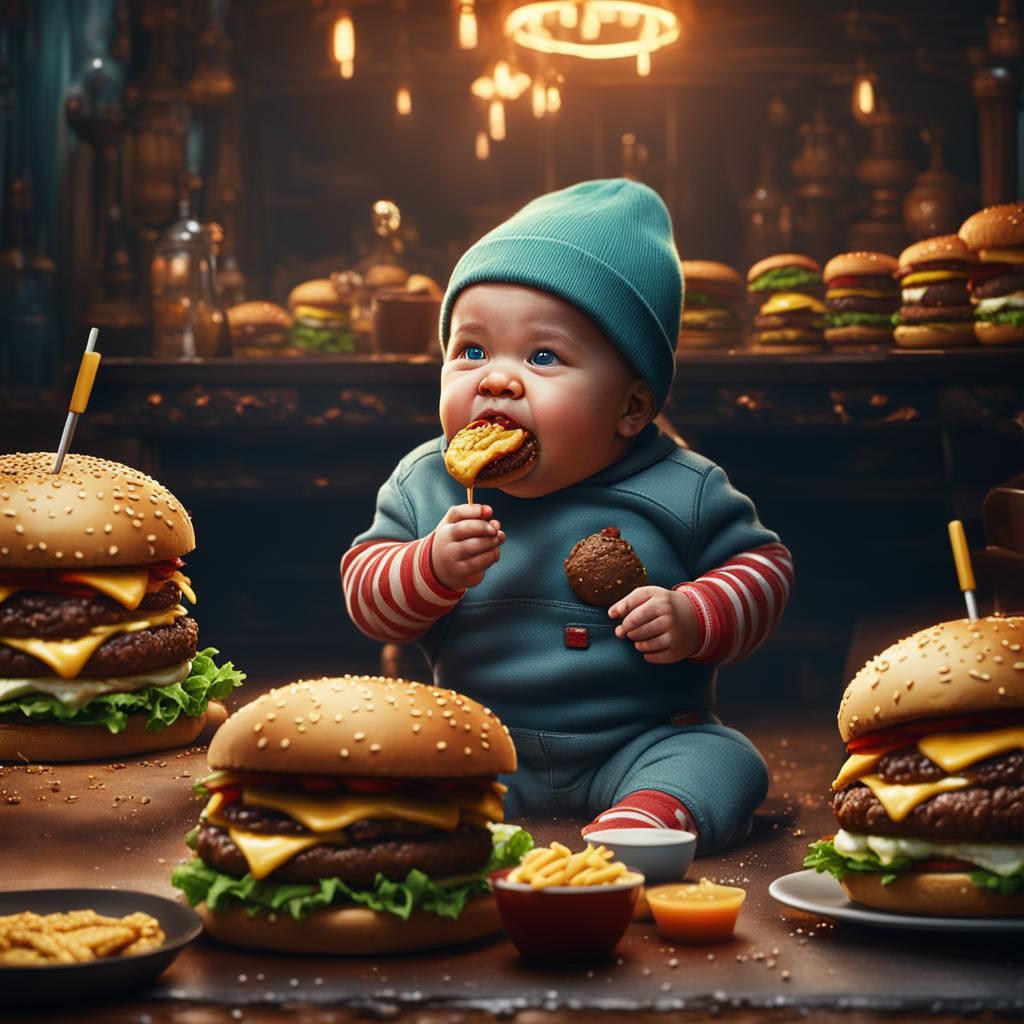 Fat Baby's Burger Feast: Detailed Matte Painting