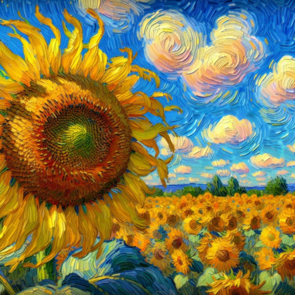 Sunflower Impasto Painting on a Sunny Day