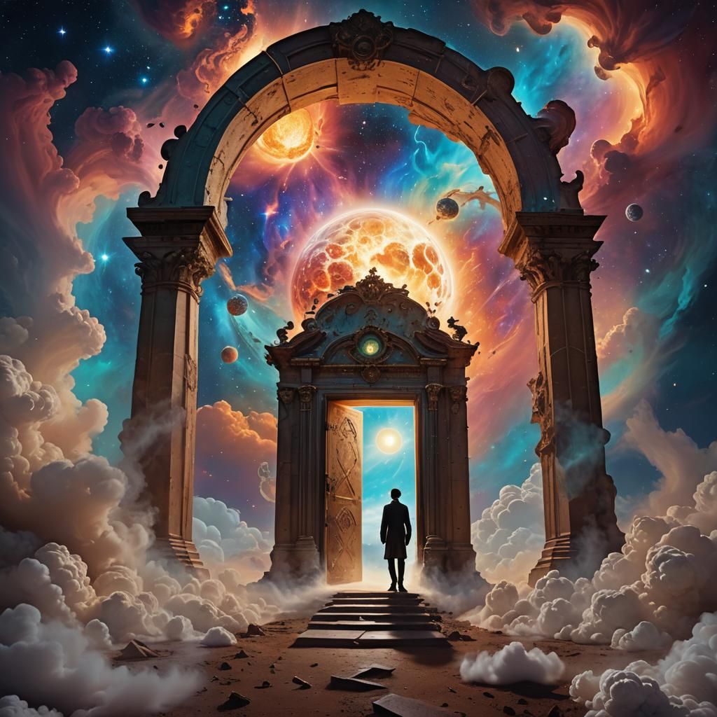 Surreal Cosmic Portal with Celestial Bodies