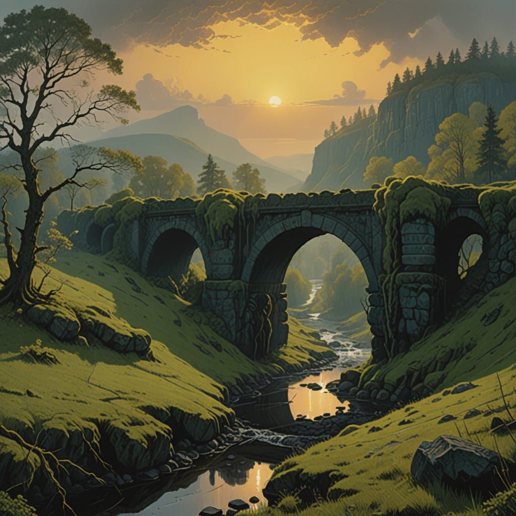 Eerie Scottish Highlands Bridge in a Dreamlike Atmosphere