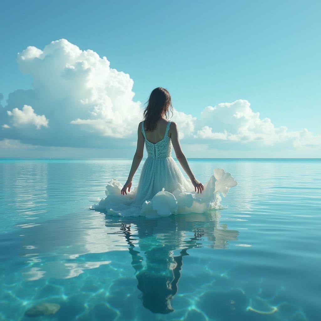 Ocean Dress Dissolving: Woman's Reflection in Water
