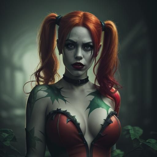 Harley Quinn as Poison Ivy: Hyperrealistic Portrait