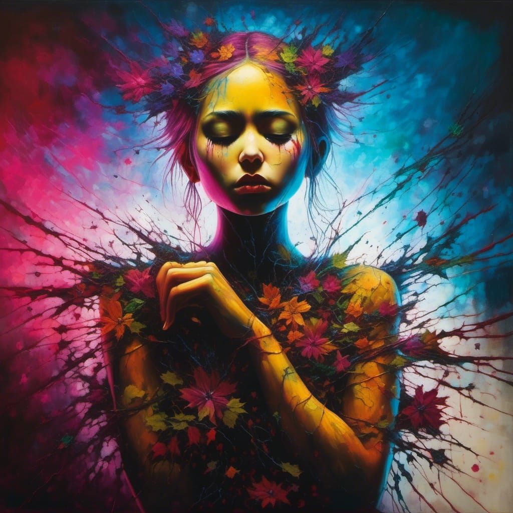 Cyberpunk Fairy Grunge Girl with Neon Lights