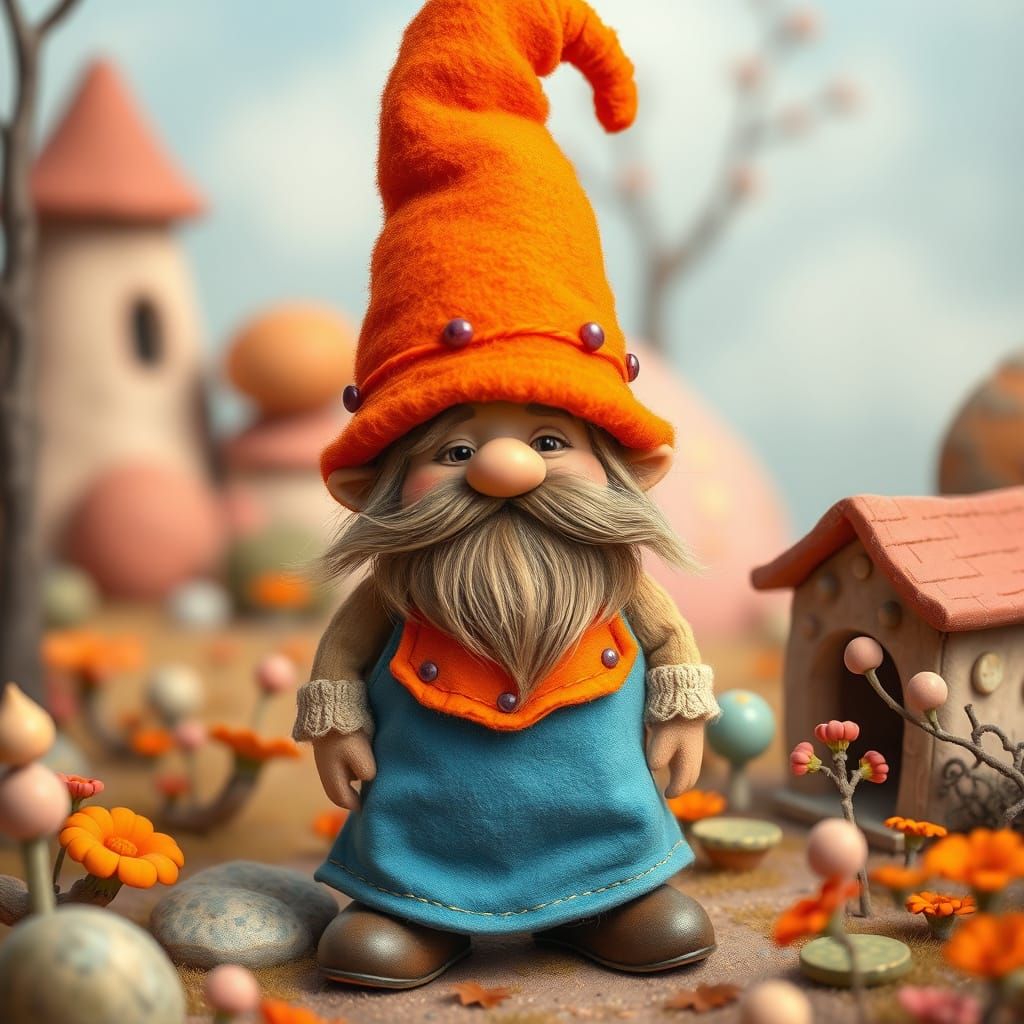 Whimsical Sherbet Gnome in Vibrant Fantasy Landscape