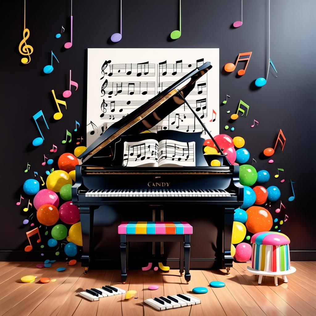 Candy Art Piano with Dancing Music Notes